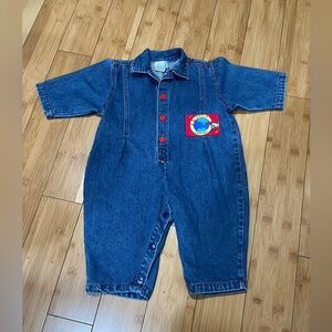 Vintage Small steps …Denim Jumpsuit with Red Accents